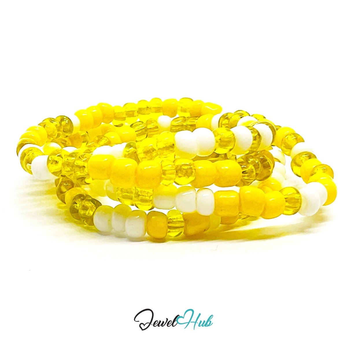 NameBead™ Colorful Base Bracelet Set (x2) – Yellow – White – Transparent Mix - JewelHub.co.uk