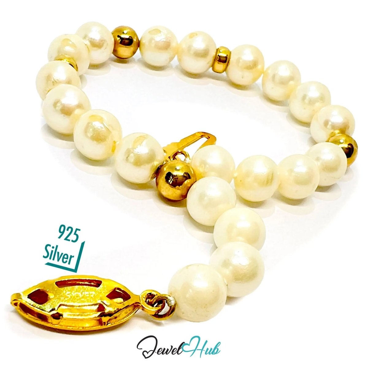 Natural Pearl Bracelet | 925 Silver & 14k Gold - Plated Beads | Pendant for Presence - JewelHub.co.uk