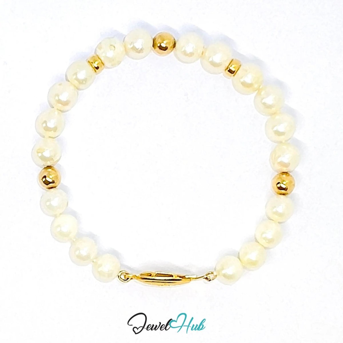 Natural Pearl Bracelet | 925 Silver & 14k Gold - Plated Beads | Pendant for Presence - JewelHub.co.uk
