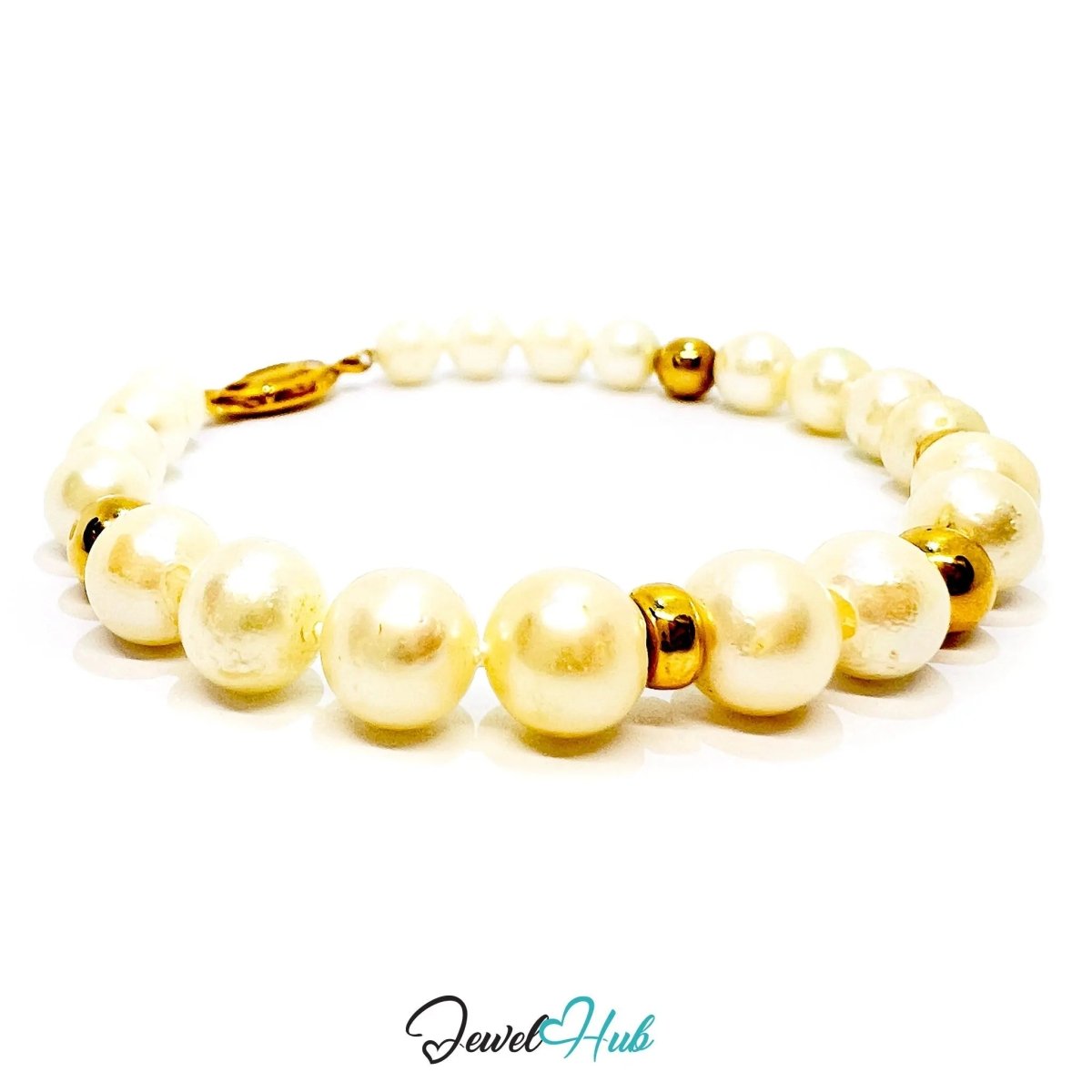 Natural Pearl Bracelet | 925 Silver & 14k Gold - Plated Beads | Pendant for Presence - JewelHub.co.uk