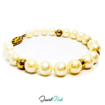 Natural Pearl Bracelet | 925 Silver & 14k Gold - Plated Beads | Pendant for Presence - JewelHub.co.uk