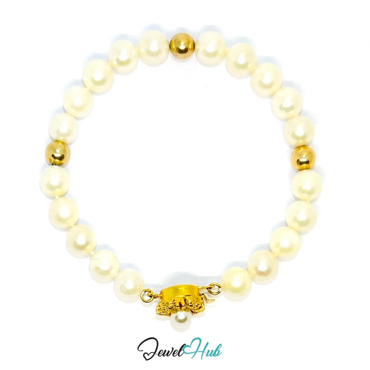 Natural Pearl Bracelet | 925 Silver & Gold - Plated Beads | 17cm Clasp Style | Pendant for Presence - JewelHub.co.uk