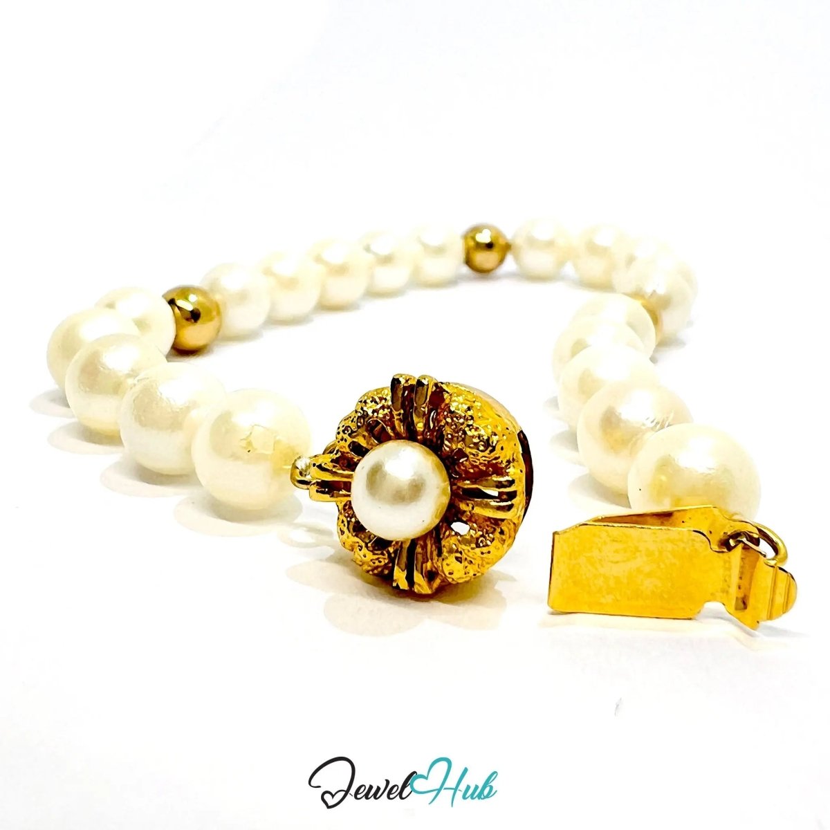 Natural Pearl Bracelet | 925 Silver & Gold - Plated Beads | 17cm Clasp Style | Pendant for Presence - JewelHub.co.uk