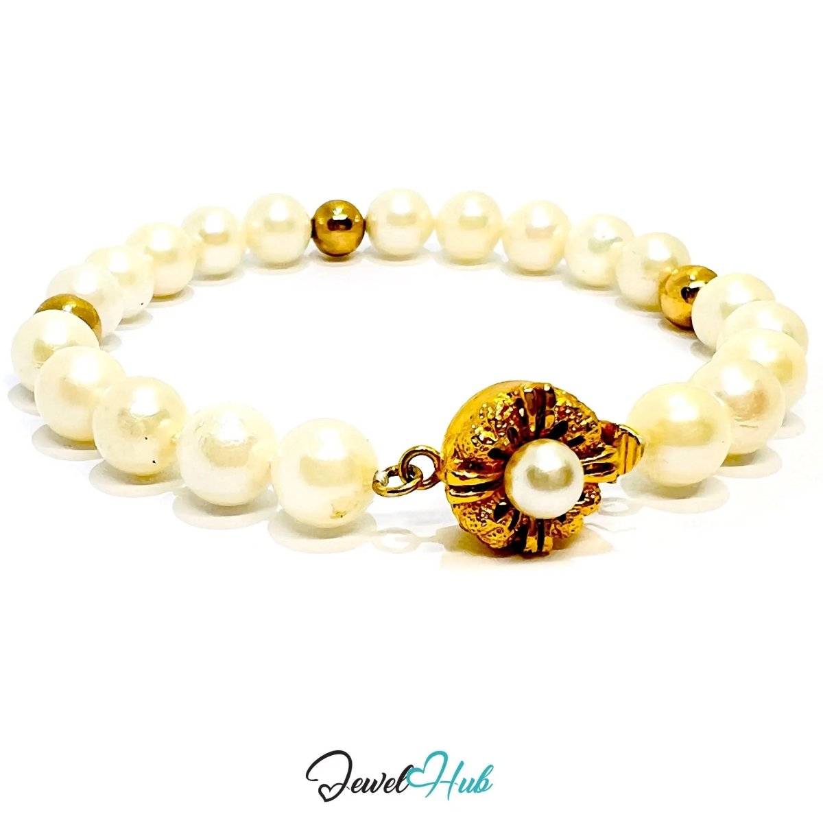 Natural Pearl Bracelet | 925 Silver & Gold - Plated Beads | 17cm Clasp Style | Pendant for Presence - JewelHub.co.uk