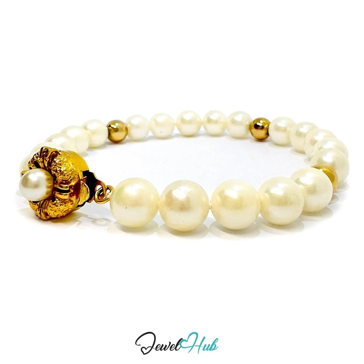 Natural Pearl Bracelet | 925 Silver & Gold - Plated Beads | 17cm Clasp Style | Pendant for Presence - JewelHub.co.uk