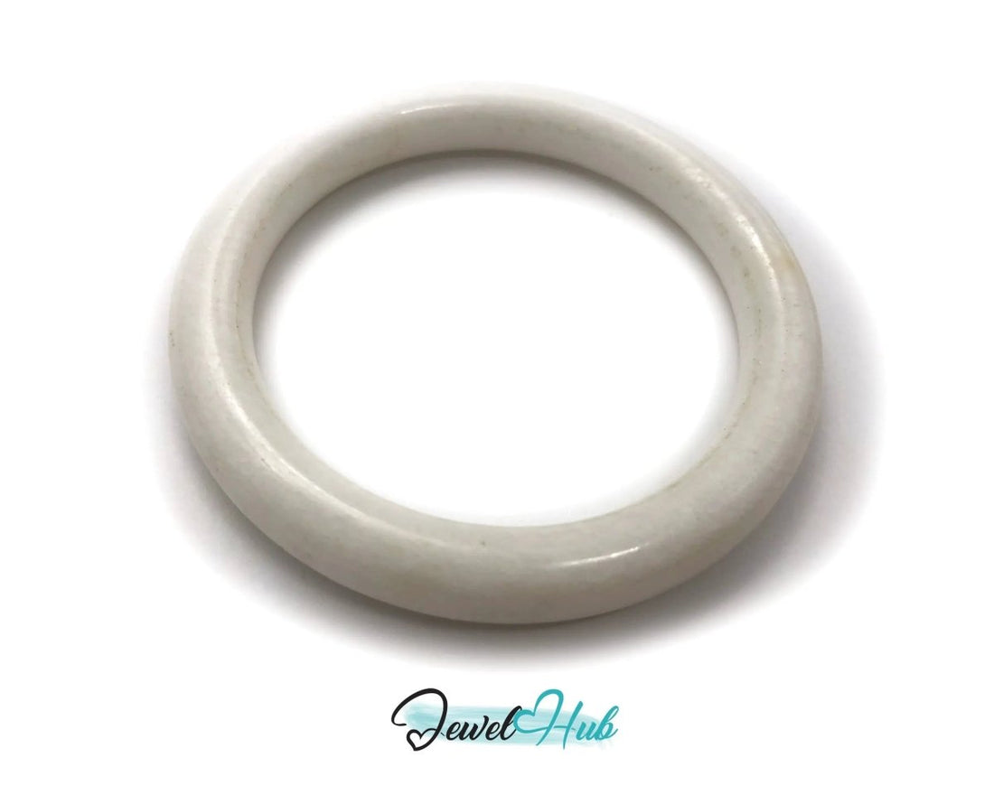 Natural White Nephrite Grade A Jade Bracelet Bangle (FJJDB012) - JewelHub.co.uk