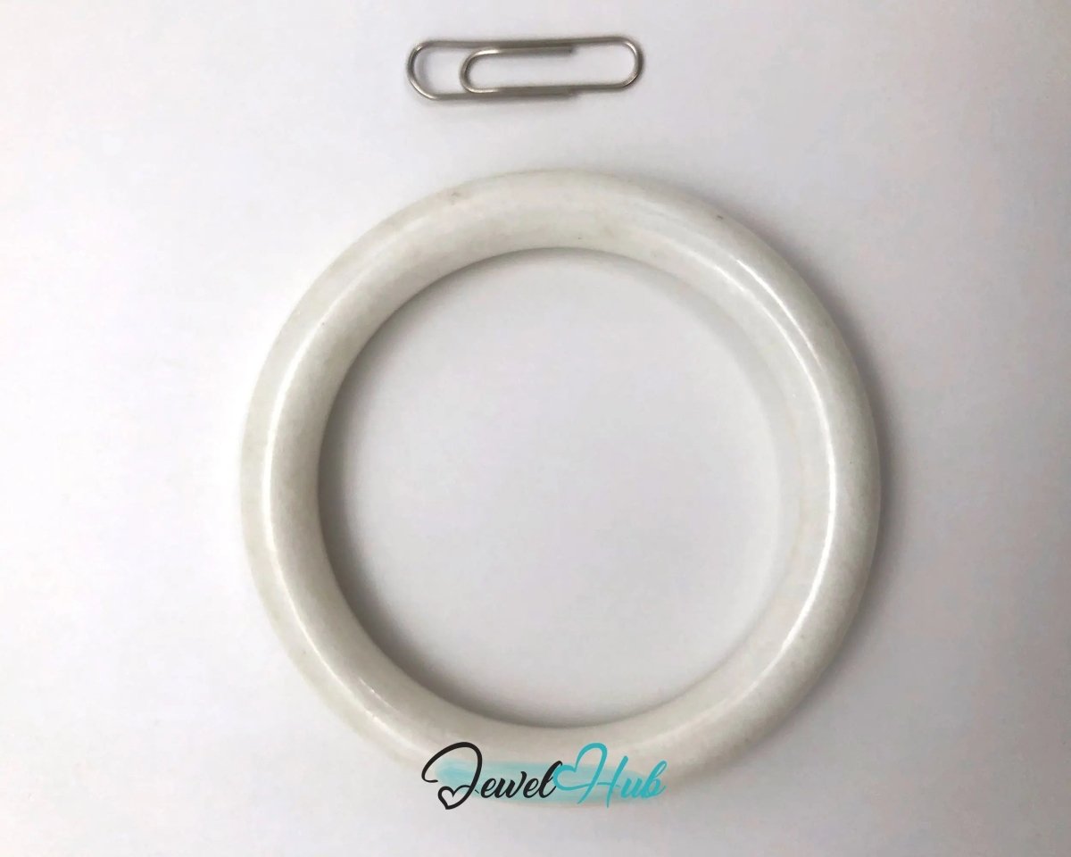 Natural White Nephrite Grade A Jade Bracelet Bangle (FJJDB012) - JewelHub.co.uk