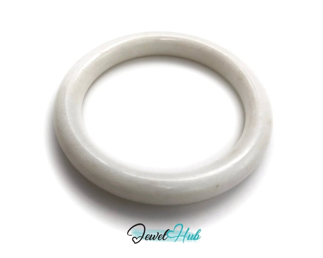 Natural White Nephrite Grade A Jade Bracelet Bangle (FJJDB012) - JewelHub.co.uk