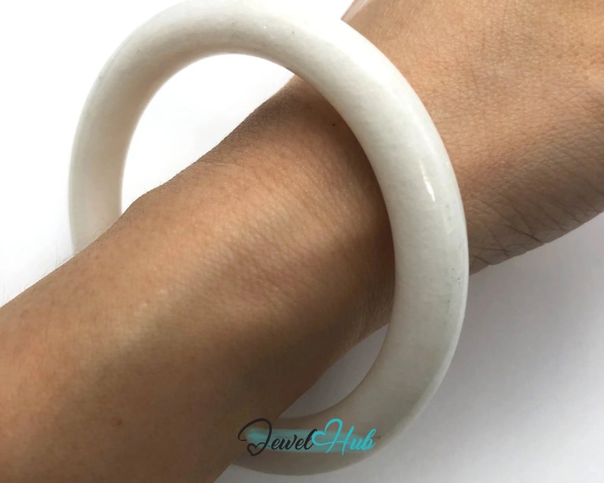 Natural White Nephrite Grade A Jade Bracelet Bangle (FJJDB012) - JewelHub.co.uk