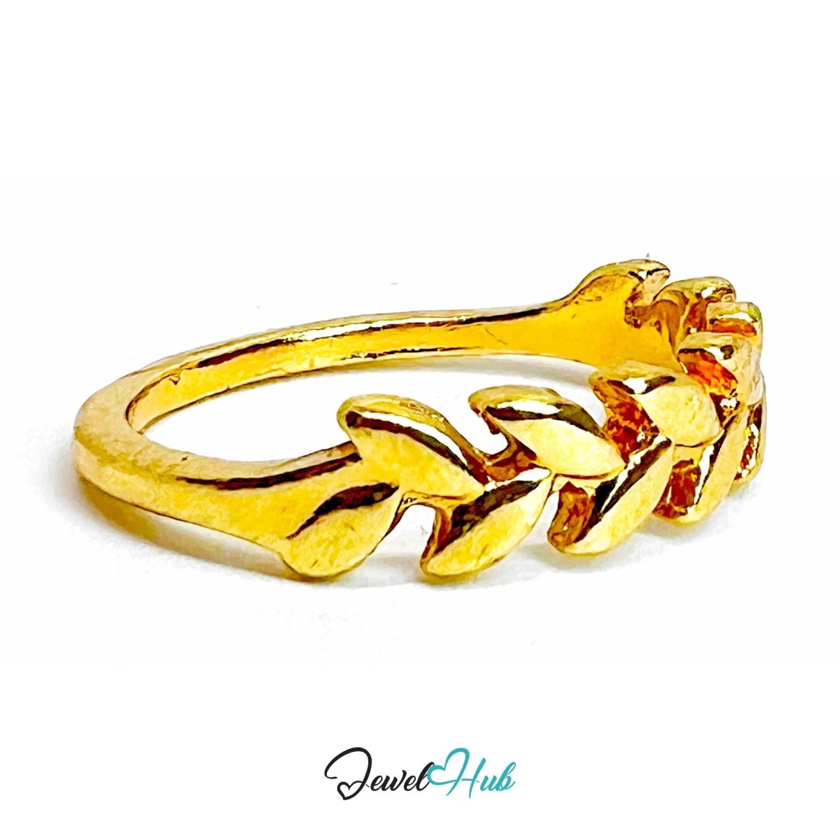 Olive Leaf Zinc Alloy Gold Ring · Delicate Nature Band - JewelHub.co.uk