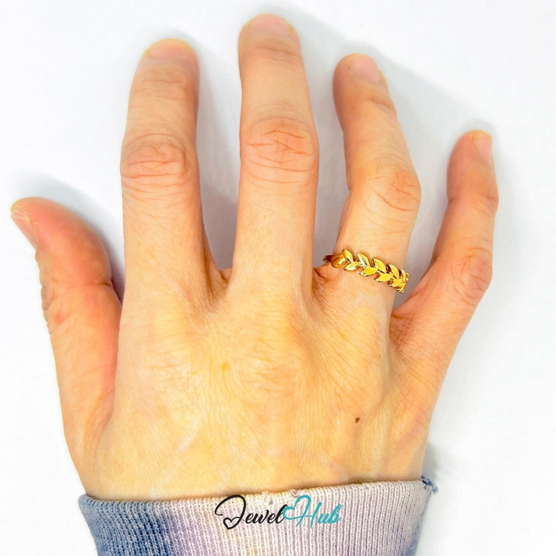 Olive Leaf Zinc Alloy Gold Ring · Delicate Nature Band - JewelHub.co.uk