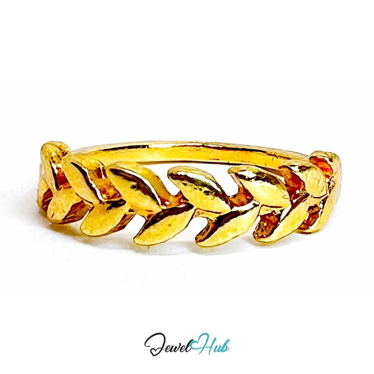 Olive Leaf Zinc Alloy Gold Ring · Delicate Nature Band - JewelHub.co.uk