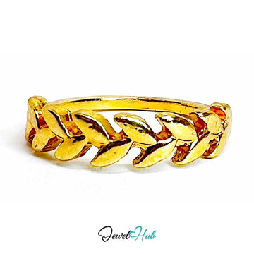 Olive Leaf Zinc Alloy Gold Ring · Delicate Nature Band - JewelHub.co.uk