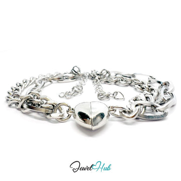OneTone Magnetic Titanium Steel Silver Bracelet with Heart Clasp - JewelHub.co.uk