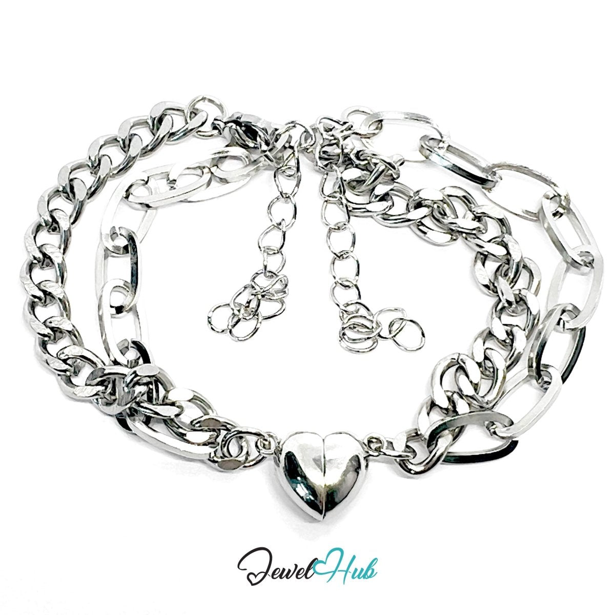 OneTone Magnetic Titanium Steel Silver Bracelet with Heart Clasp - JewelHub.co.uk