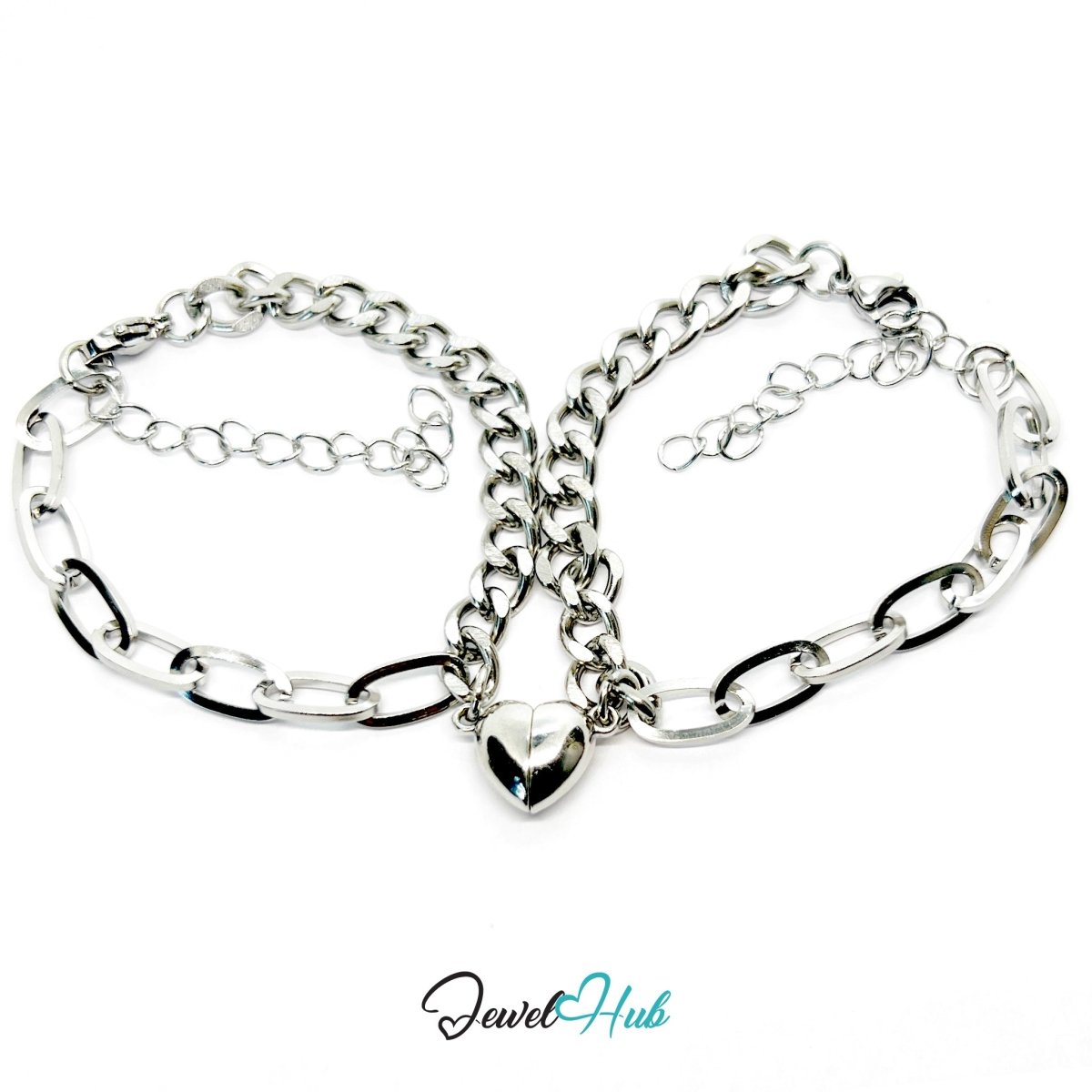 OneTone Magnetic Titanium Steel Silver Bracelet with Heart Clasp - JewelHub.co.uk