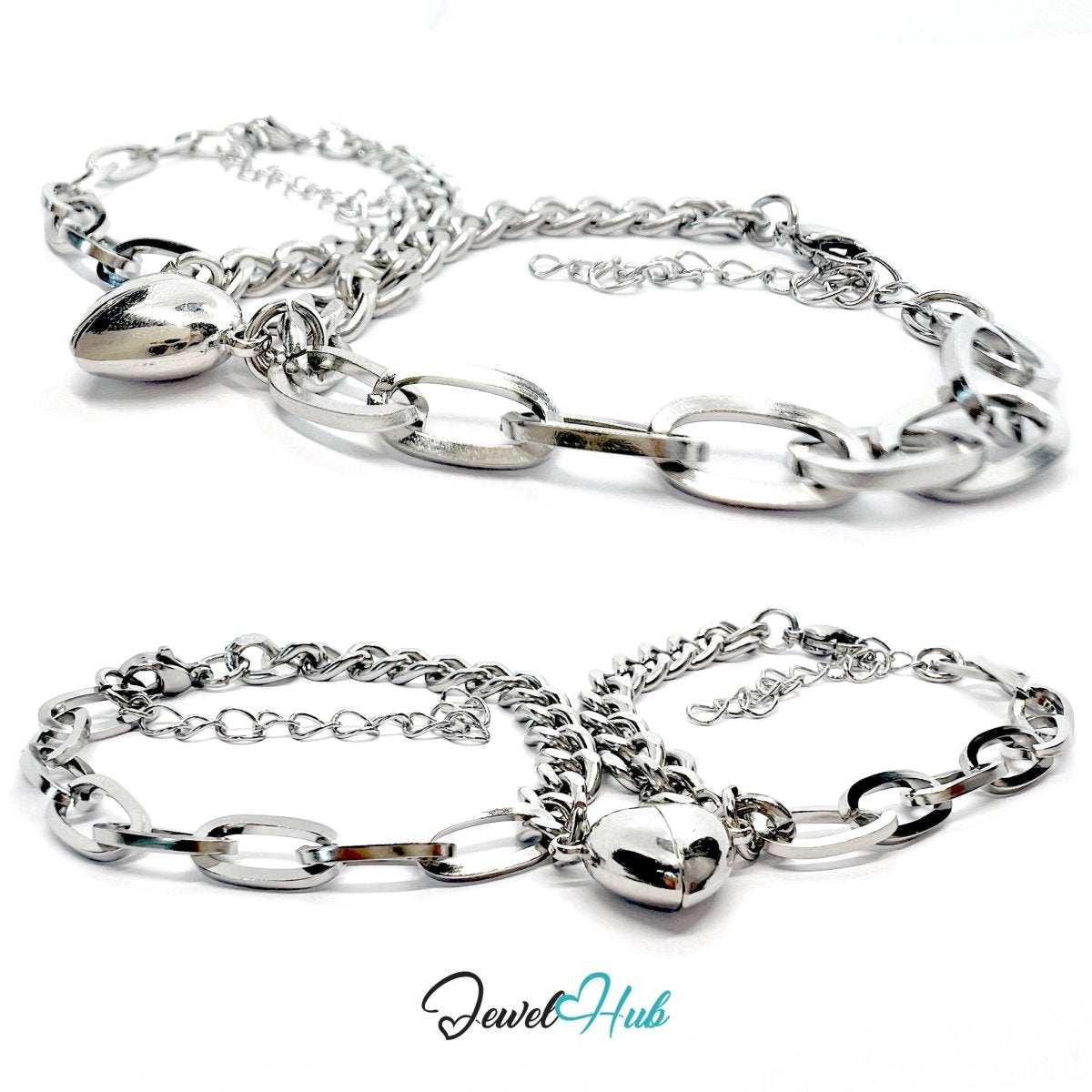 OneTone Magnetic Titanium Steel Silver Bracelet with Heart Clasp - JewelHub.co.uk
