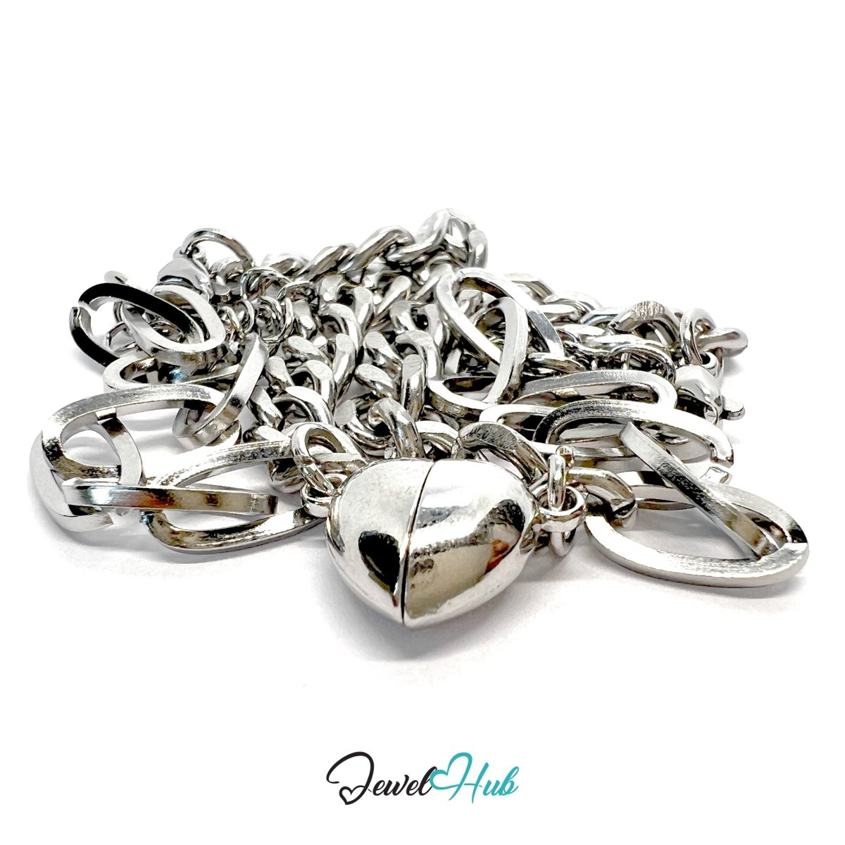 OneTone Magnetic Titanium Steel Silver Bracelet with Heart Clasp - JewelHub.co.uk