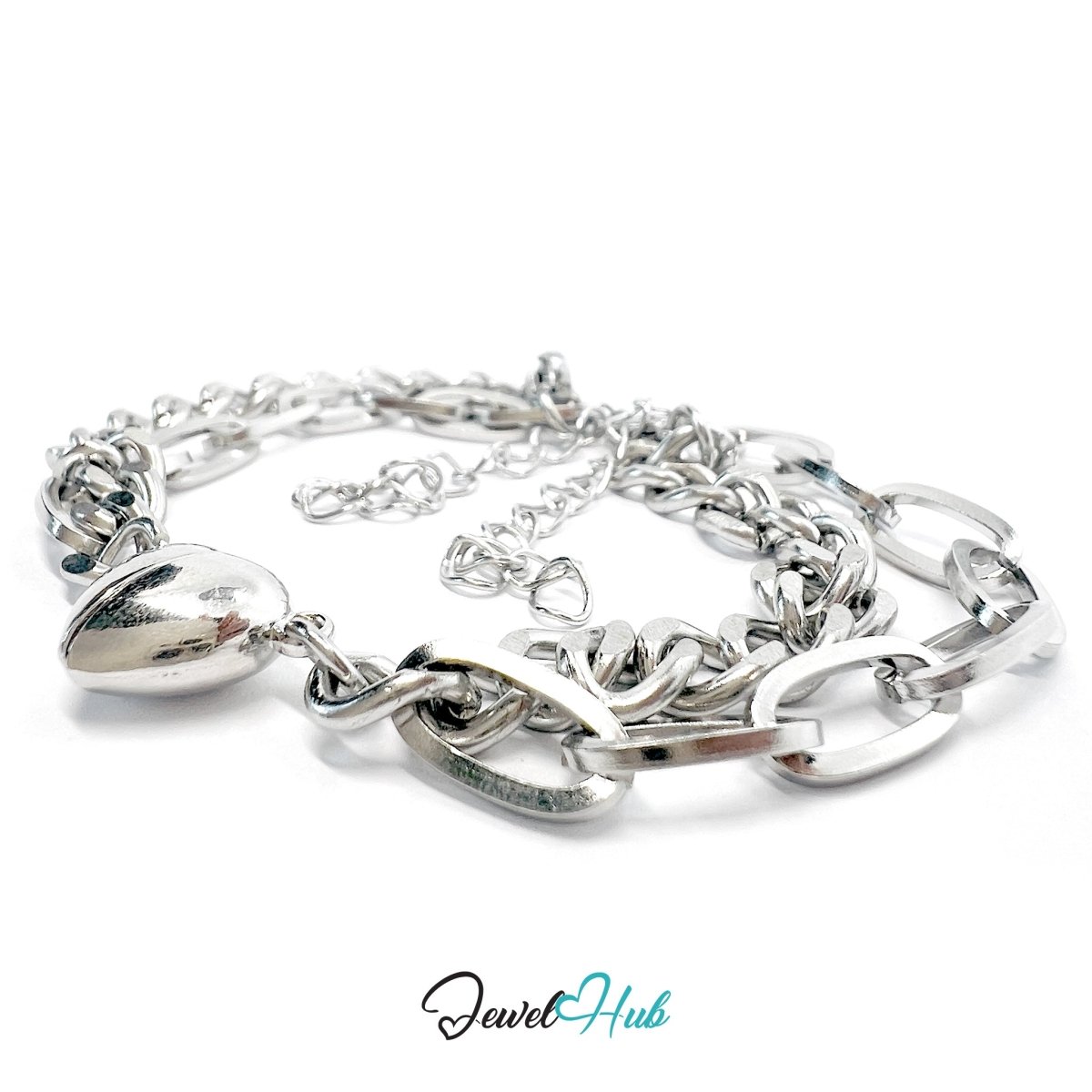OneTone Magnetic Titanium Steel Silver Bracelet with Heart Clasp - JewelHub.co.uk
