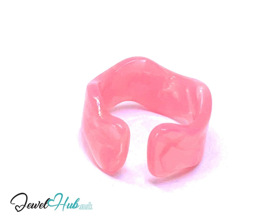 Open - End 🌸 Resin Ring – US O · US 7.5 · Blossom Pink · Handcrafted - JewelHub.co.uk
