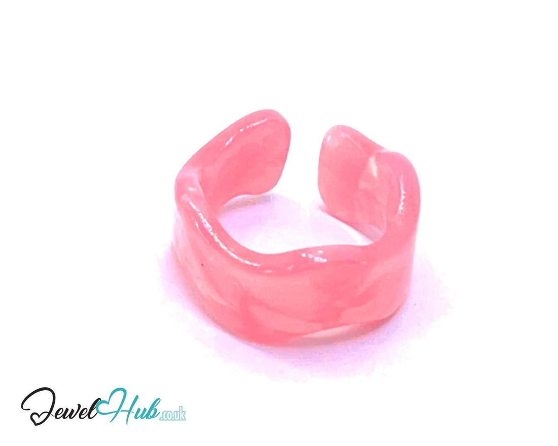 Open - End 🌸 Resin Ring – US O · US 7.5 · Blossom Pink · Handcrafted - JewelHub.co.uk