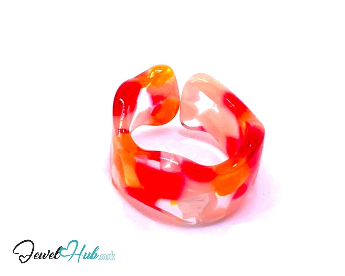 Open - End 🍊 Resin Ring – US O · US 7.5 · Citrus Swirl · Handcrafted - JewelHub.co.uk