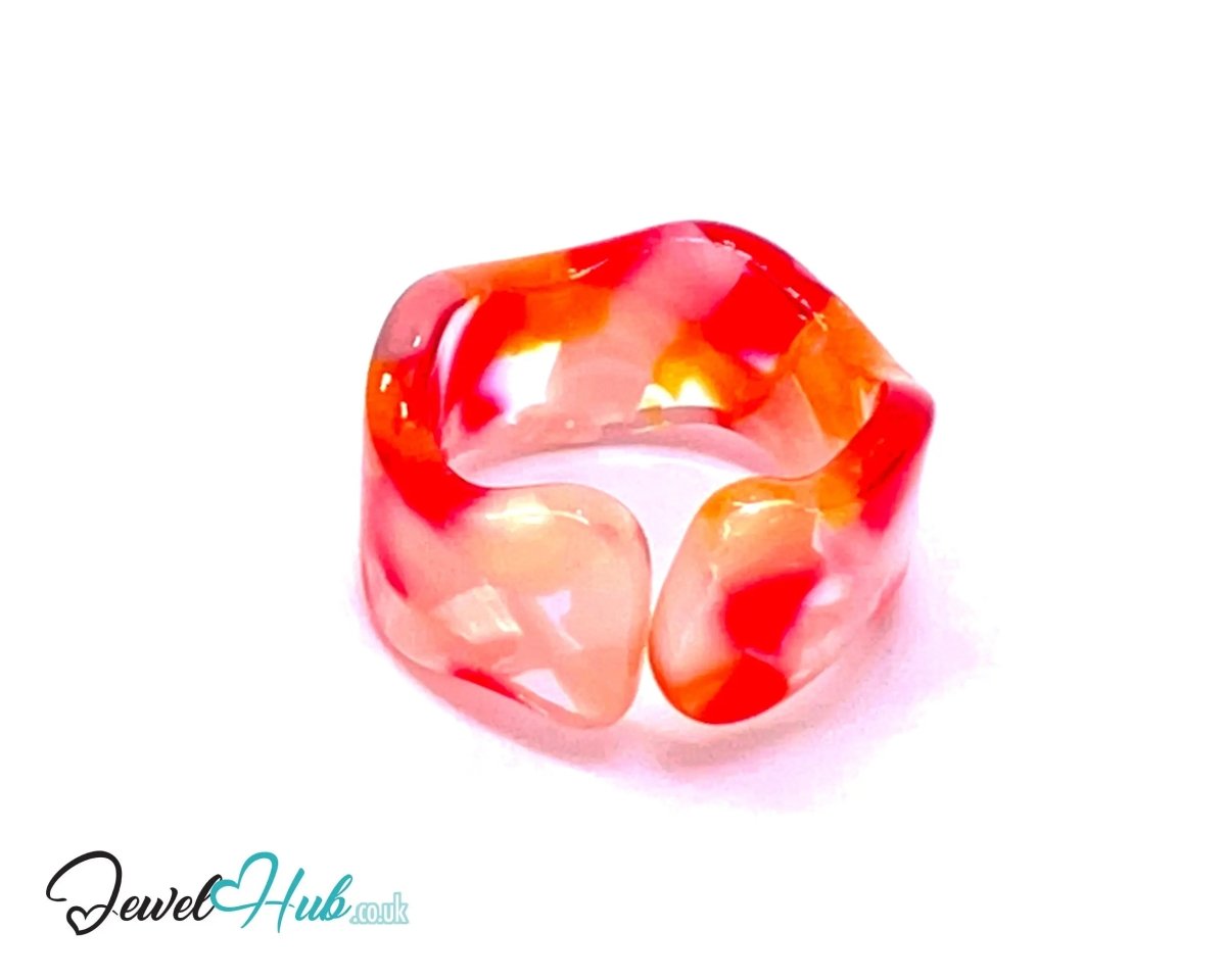 Open - End 🍊 Resin Ring – US O · US 7.5 · Citrus Swirl · Handcrafted - JewelHub.co.uk