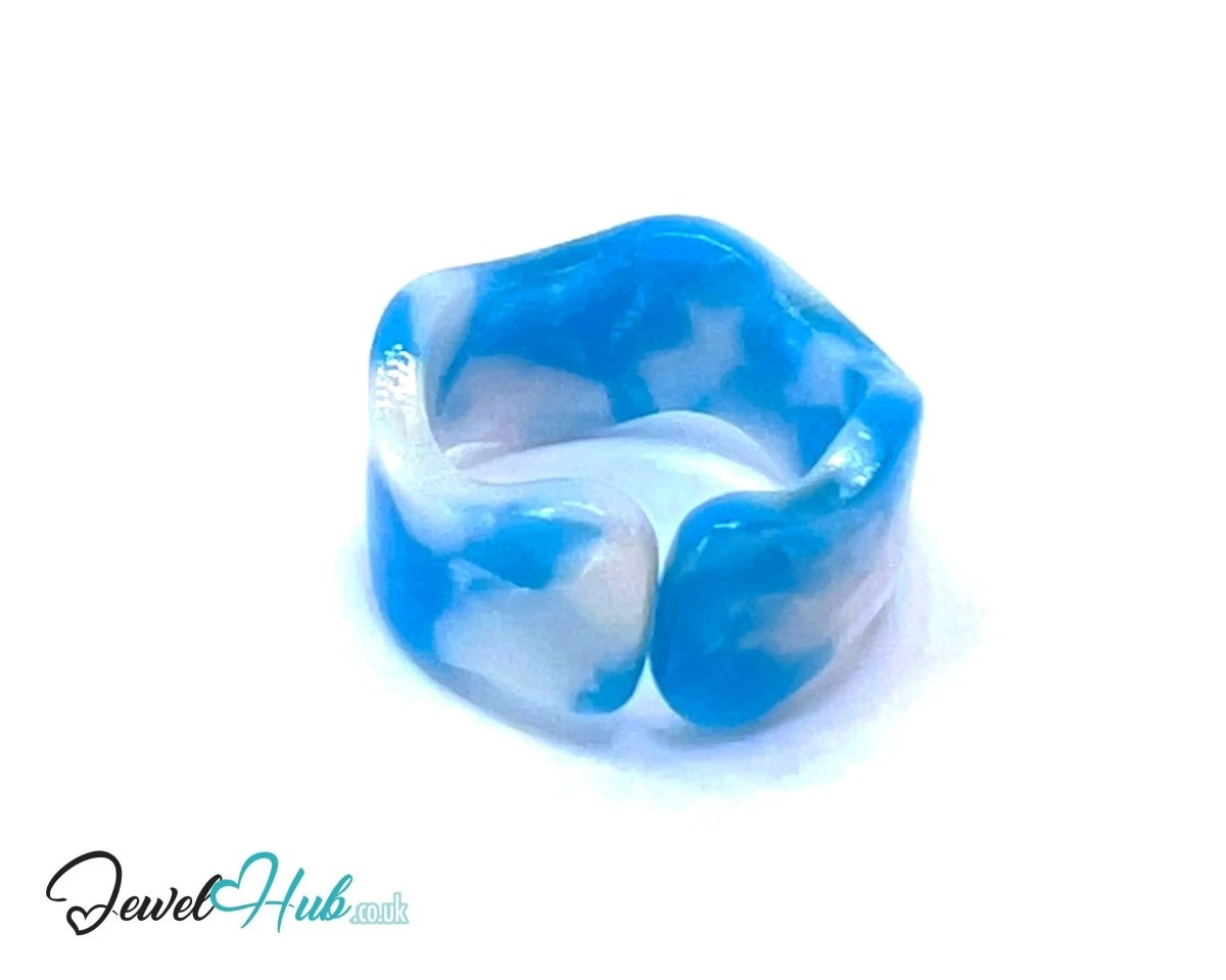 Open - End 🧊 Resin Ring – US O · US 7.5 · Ice Bloom · Handcrafted - JewelHub.co.uk