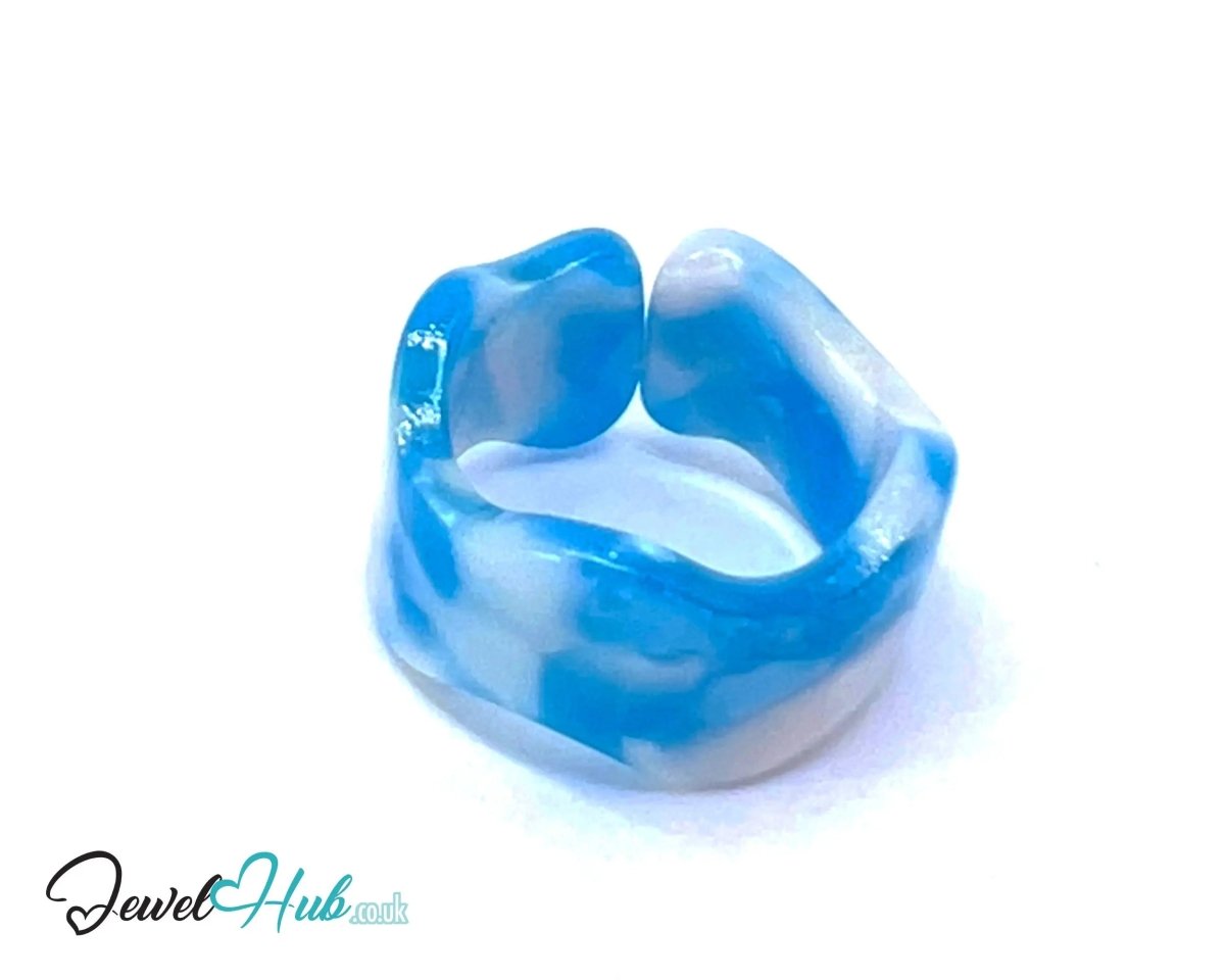 Open - End 🧊 Resin Ring – US O · US 7.5 · Ice Bloom · Handcrafted - JewelHub.co.uk