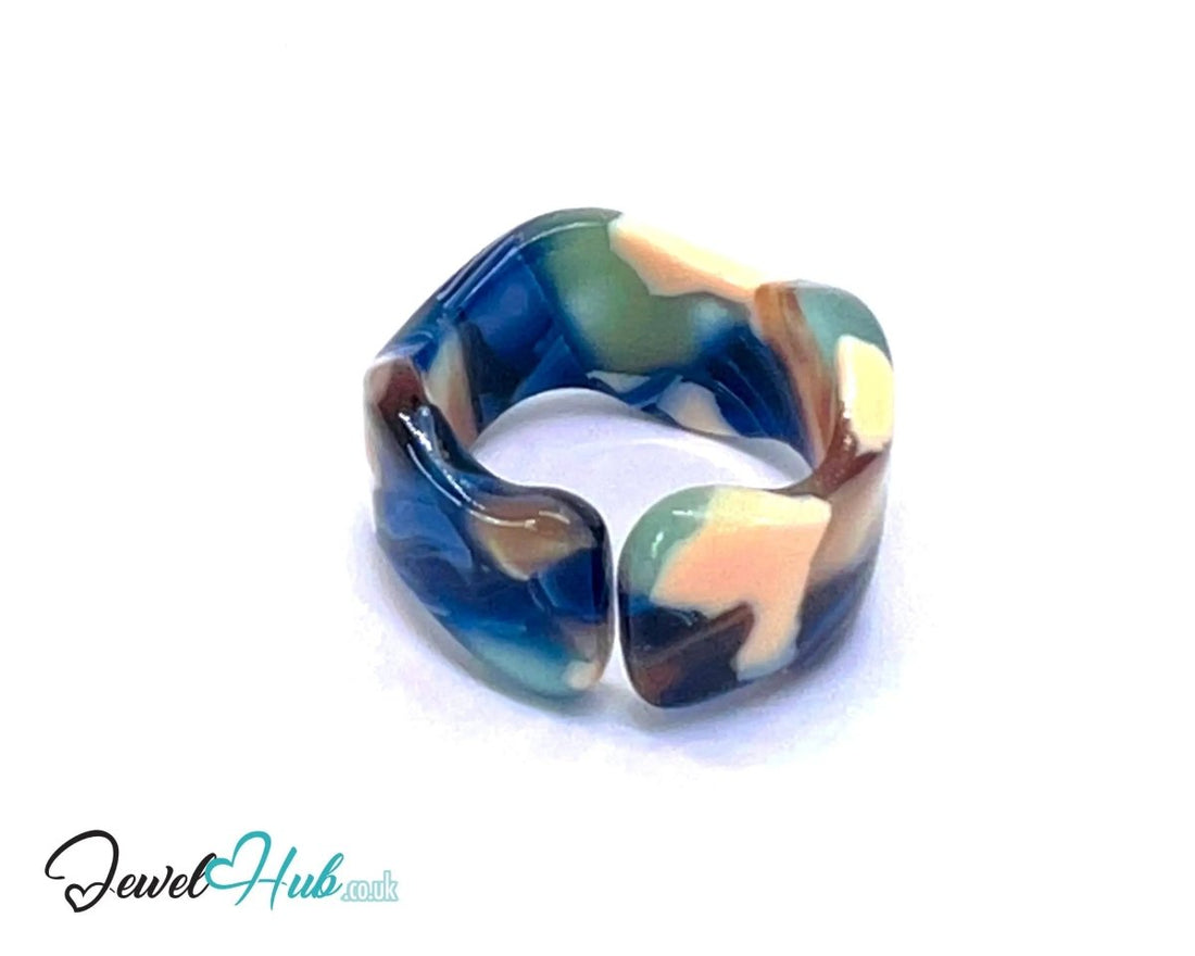 Open - End 🌍 Resin Ring – US O · US 7.5 · Riverstone · Handcrafted - JewelHub.co.uk