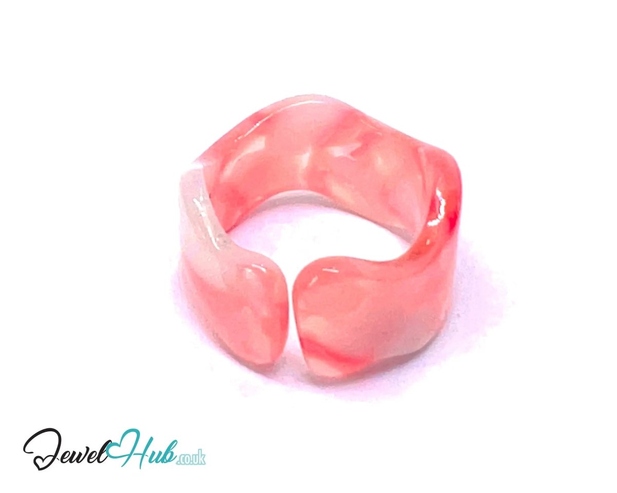 Open - End 🌷 Resin Ring – US O · US 7.5 · Soft Rose · Handcrafted - JewelHub.co.uk