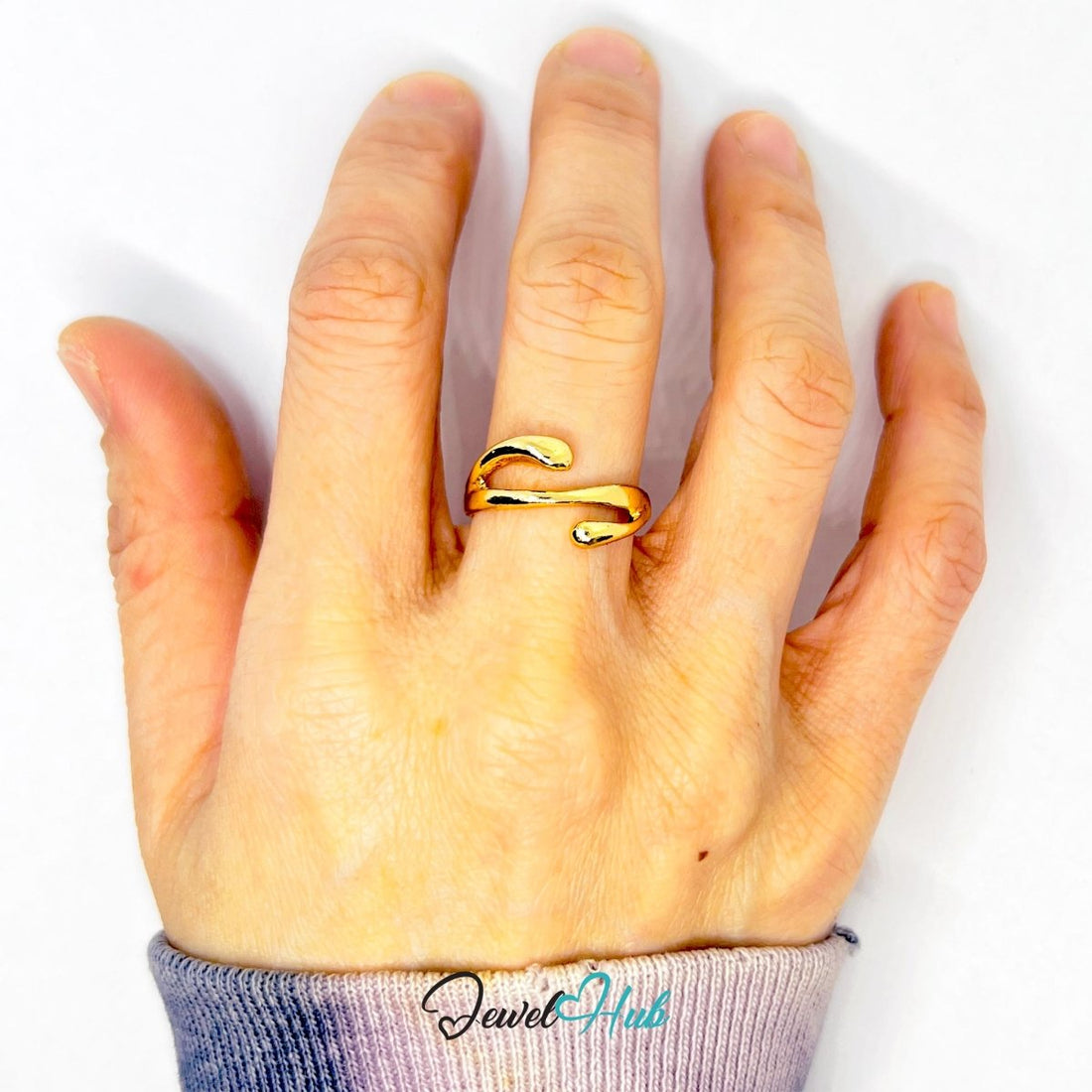 OpenCurve Gold - Plated Zinc Ring · Minimalist Sculptural Band - JewelHub.co.uk