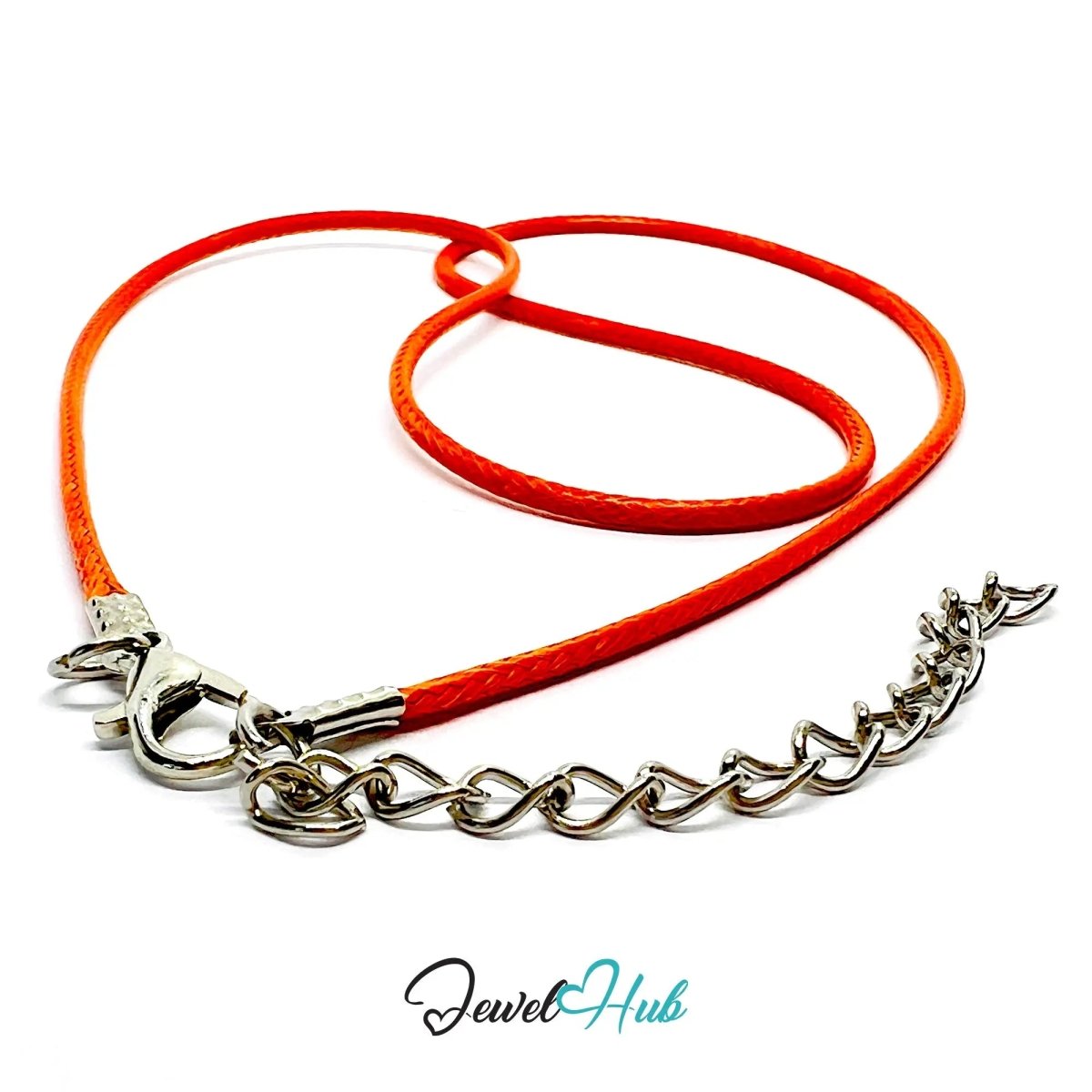 Orange Faux Leather Cord Necklace – 40cm Layering Base (Silver Clasp) - JewelHub.co.uk
