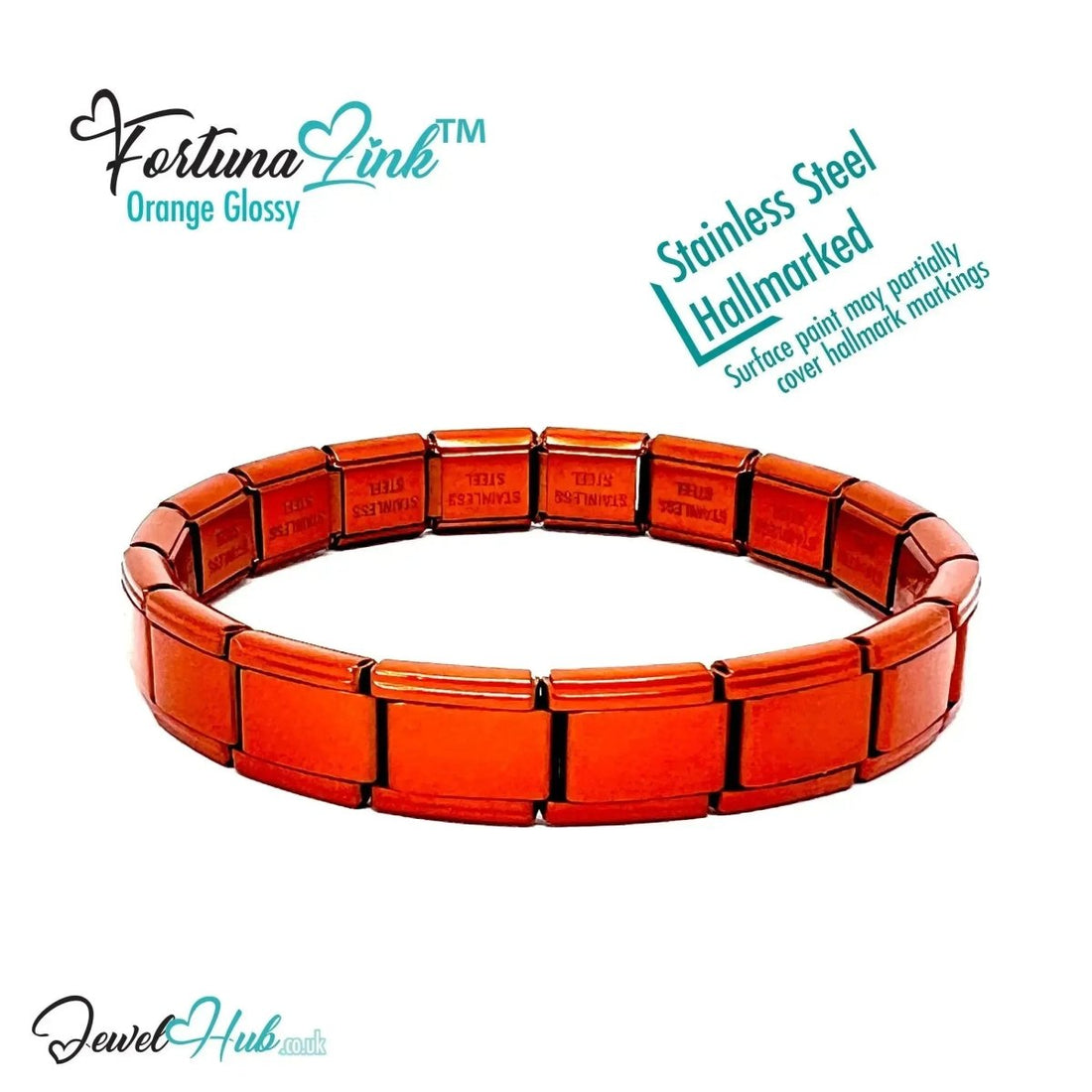 Orange Glossy Italian bracelet by the FortunaLink™ Tile Collection (18 links) - JewelHub.co.uk