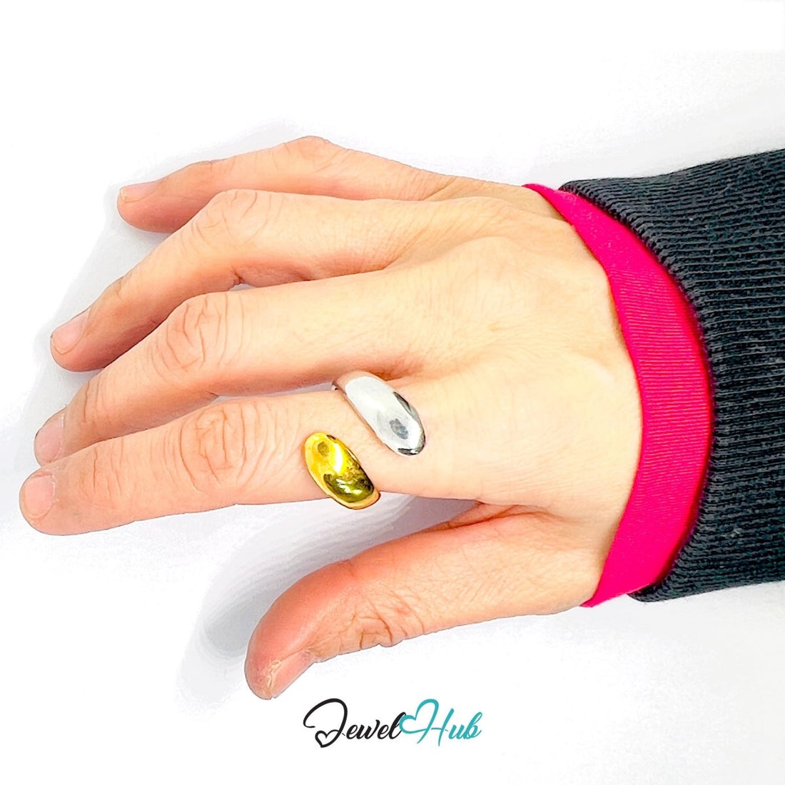 Orbit DuoTone Ring · Stainless Steel · Adjustable MNOPQ · Gold & Silver Oval Band - JewelHub.co.uk