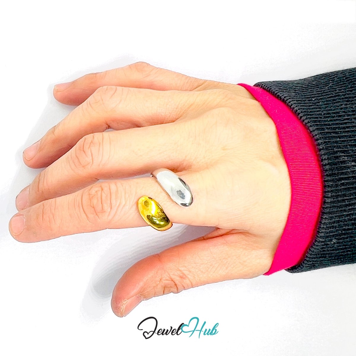 Orbit DuoTone Ring · Stainless Steel · Adjustable MNOPQ · Gold & Silver Oval Band - JewelHub.co.uk