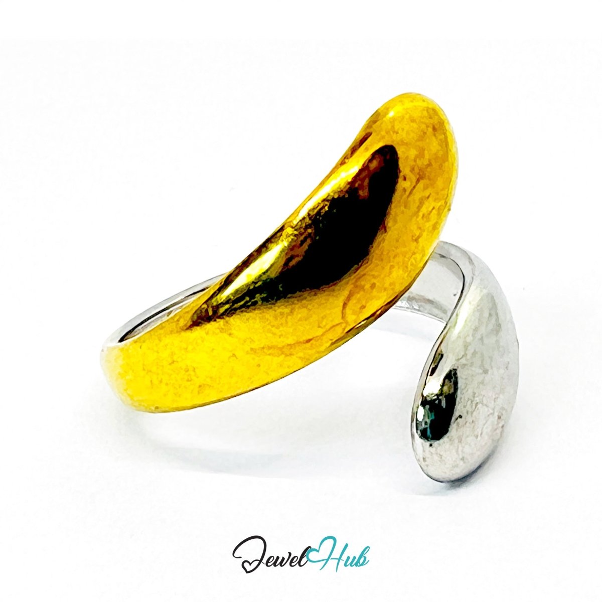 Orbit DuoTone Ring · Stainless Steel · Adjustable MNOPQ · Gold & Silver Oval Band - JewelHub.co.uk