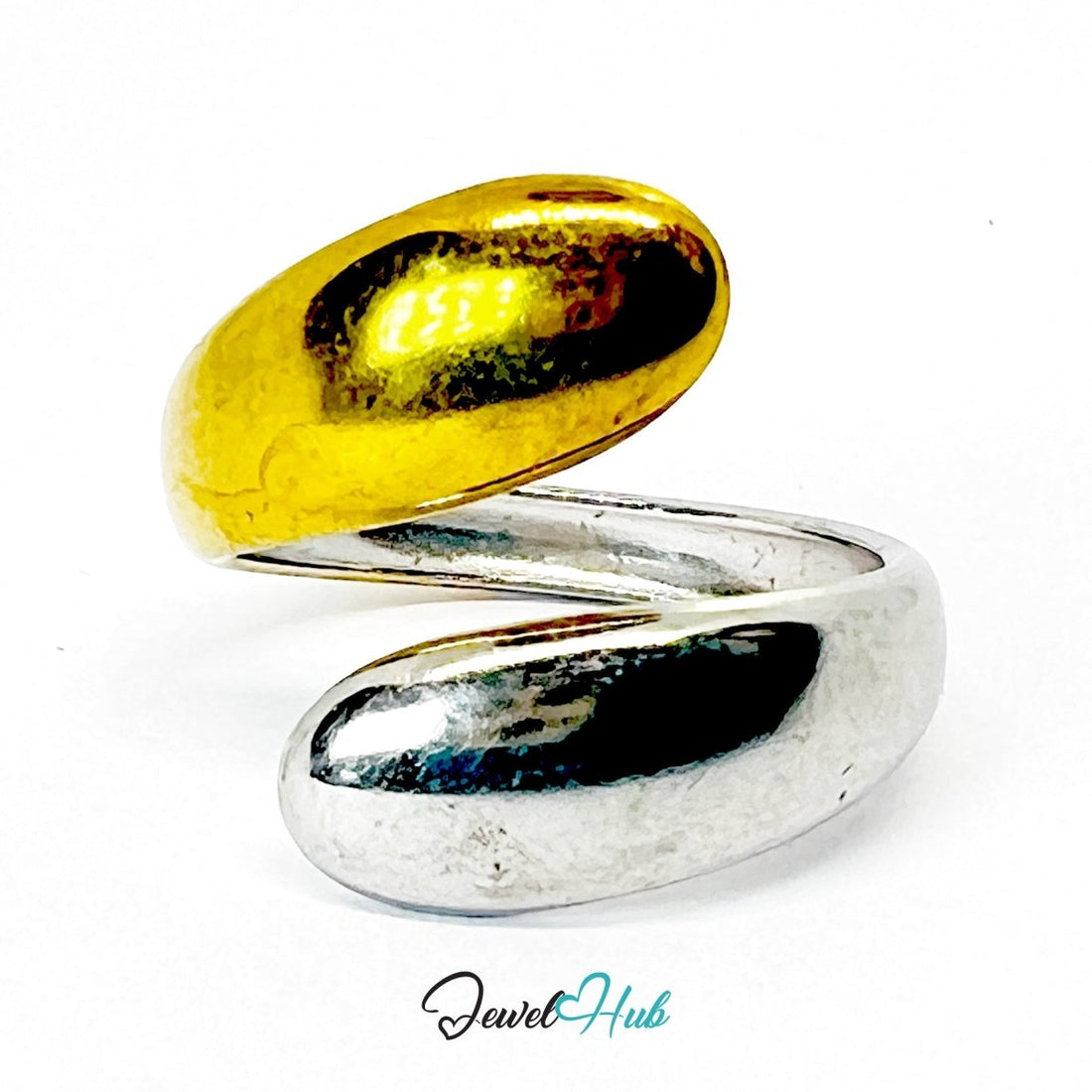 Orbit DuoTone Ring · Stainless Steel · Adjustable MNOPQ · Gold & Silver Oval Band - JewelHub.co.uk