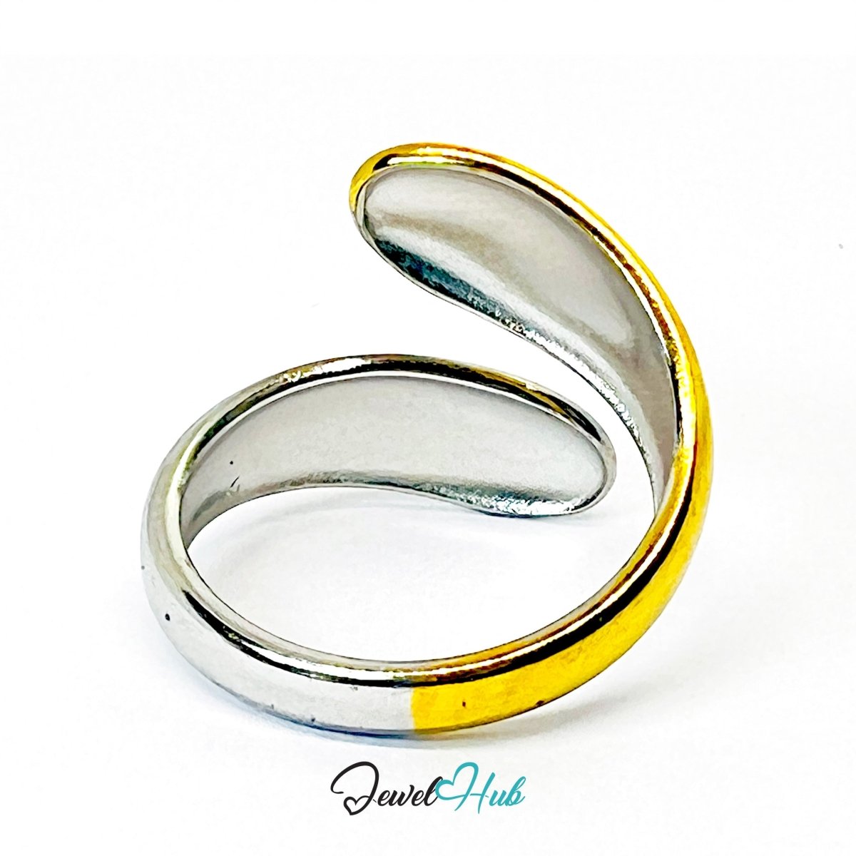 Orbit DuoTone Ring · Stainless Steel · Adjustable MNOPQ · Gold & Silver Oval Band - JewelHub.co.uk