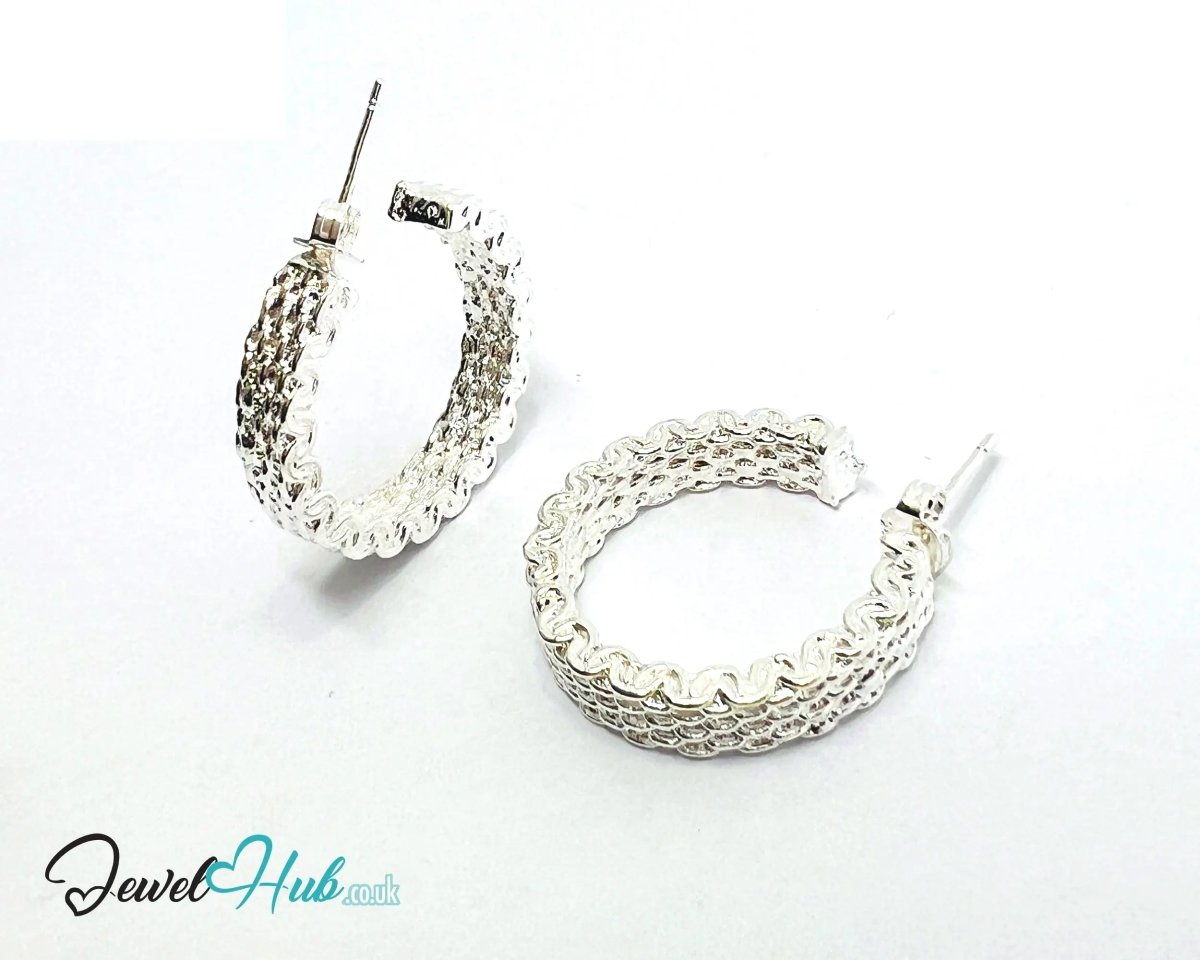 Orbit Textura – 925 Sterling Silver Textured Hoop Earrings (10.22g/pair) - JewelHub.co.uk
