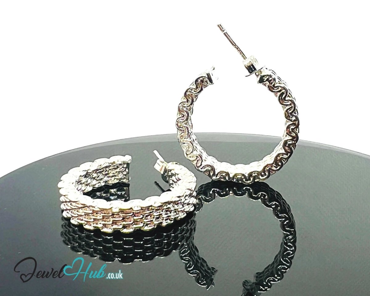 Orbit Textura – 925 Sterling Silver Textured Hoop Earrings (10.22g/pair) - JewelHub.co.uk