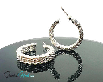Orbit Textura – 925 Sterling Silver Textured Hoop Earrings (10.22g/pair) - JewelHub.co.uk