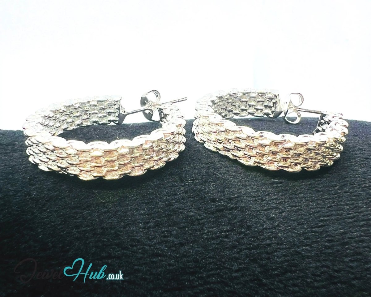 Orbit Textura – 925 Sterling Silver Textured Hoop Earrings (10.22g/pair) - JewelHub.co.uk