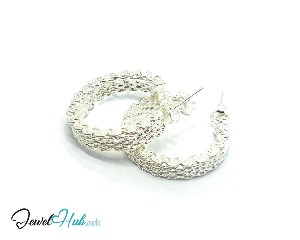 Orbit Textura – 925 Sterling Silver Textured Hoop Earrings (10.22g/pair) - JewelHub.co.uk