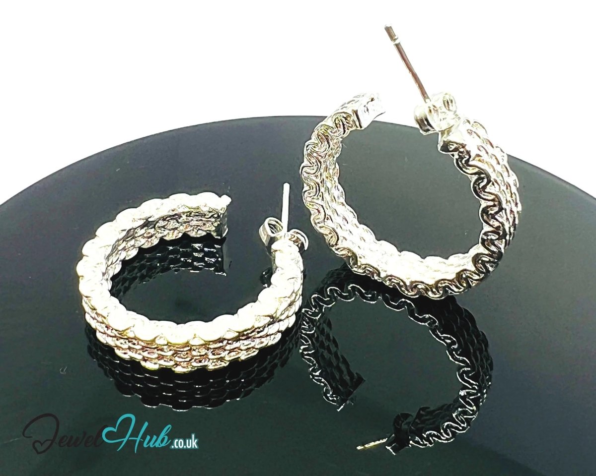 Orbit Textura – 925 Sterling Silver Textured Hoop Earrings (10.22g/pair) - JewelHub.co.uk