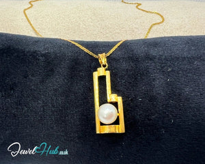 Orla | Modern Pearl Drop Pendant in 14K Solid Gold - JewelHub.co.uk
