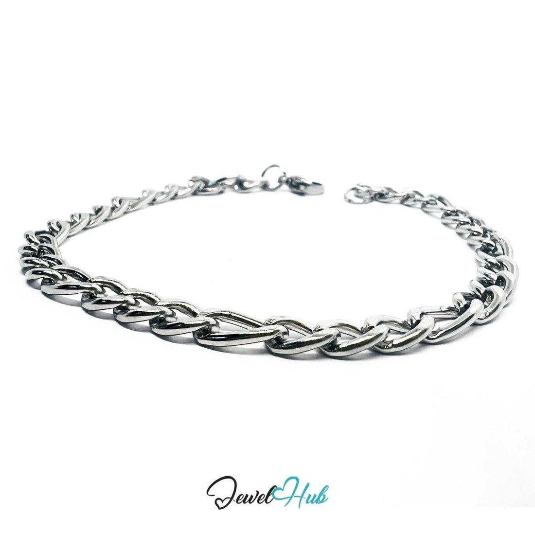 Patterned Curb Chain Stainless Steel Bracelet – Long–Short Links - JewelHub.co.uk