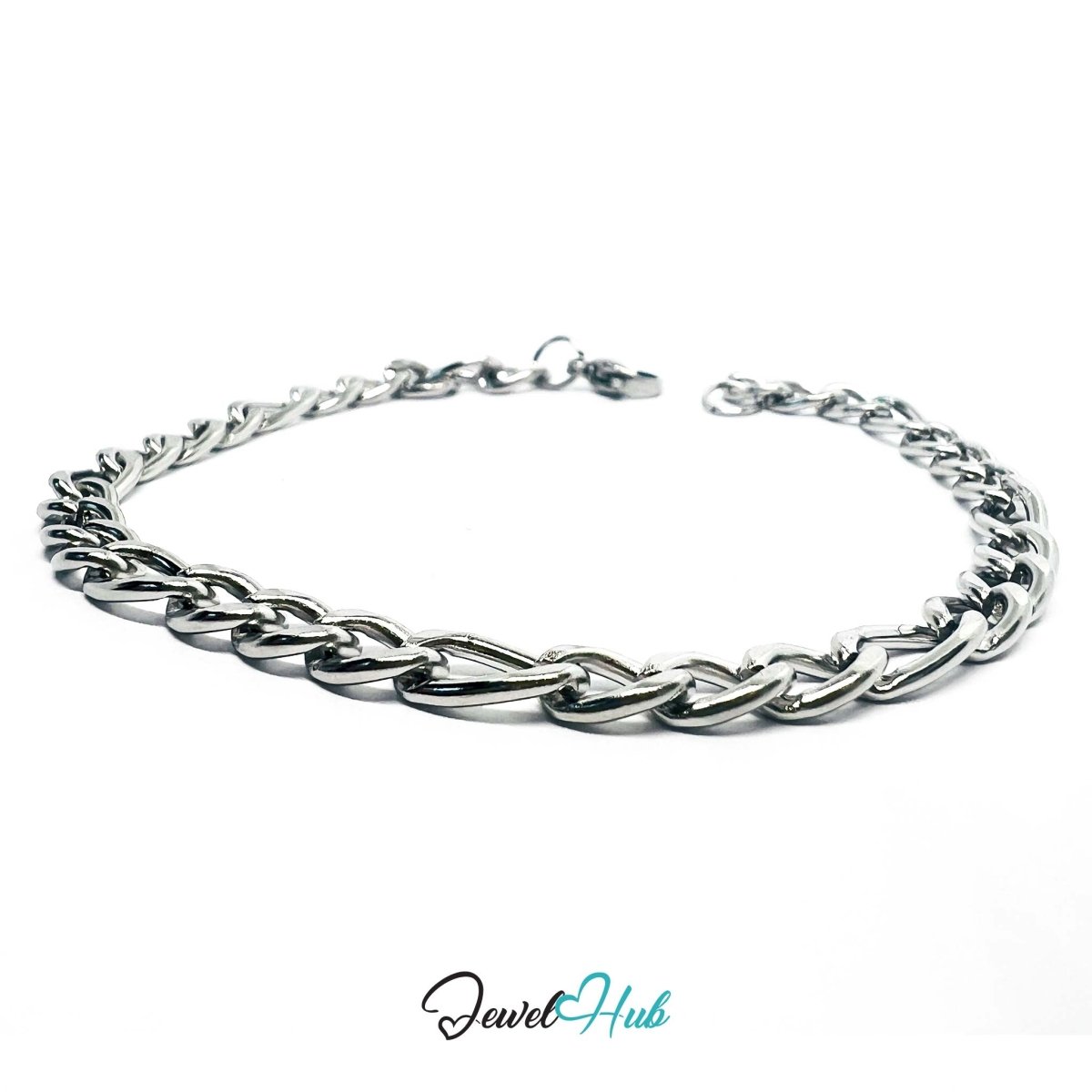 Patterned Curb Chain Stainless Steel Bracelet – Long–Short Links - JewelHub.co.uk