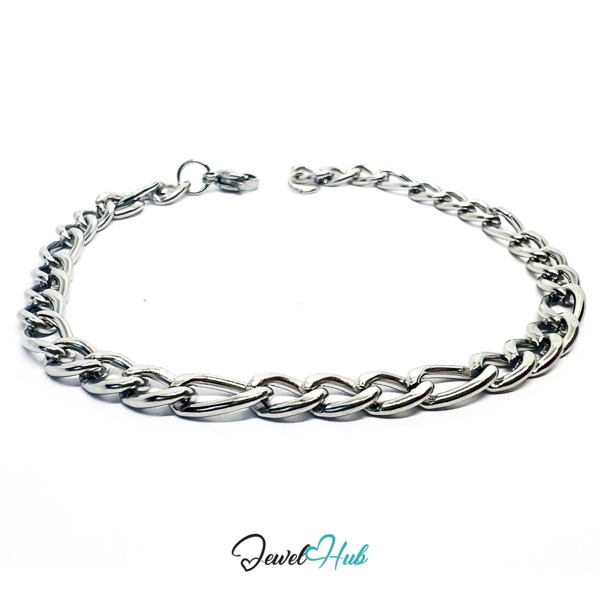 Patterned Curb Chain Stainless Steel Bracelet – Long–Short Links - JewelHub.co.uk