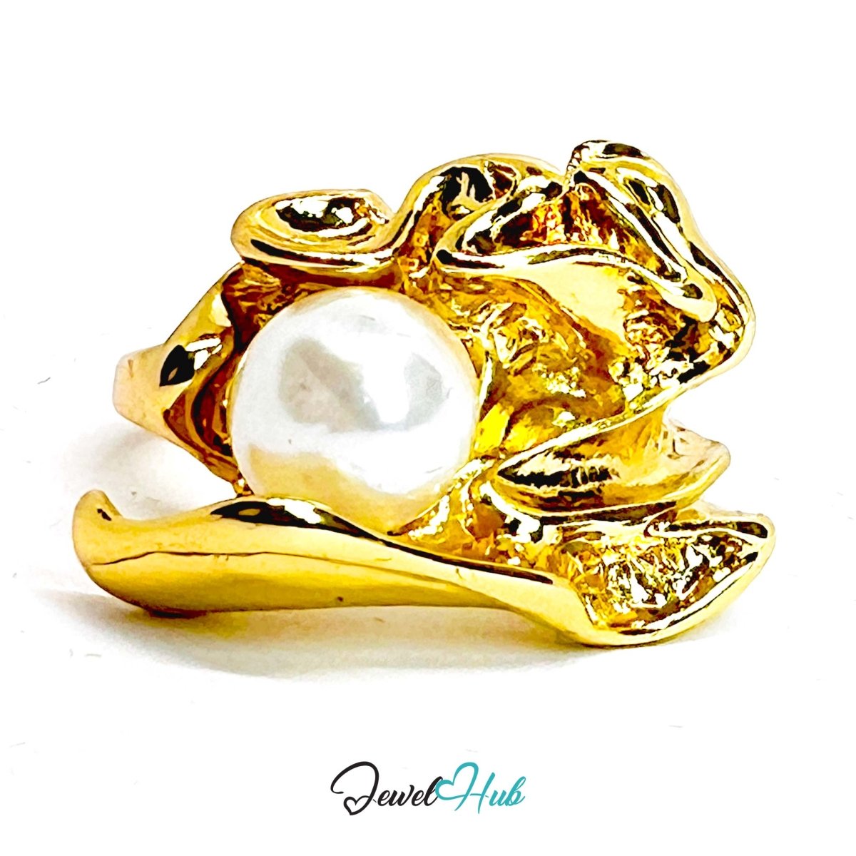 Pearl Claw Gold - Plated Ring – Sculptural Hand Statement Two Sizes - JewelHub.co.uk